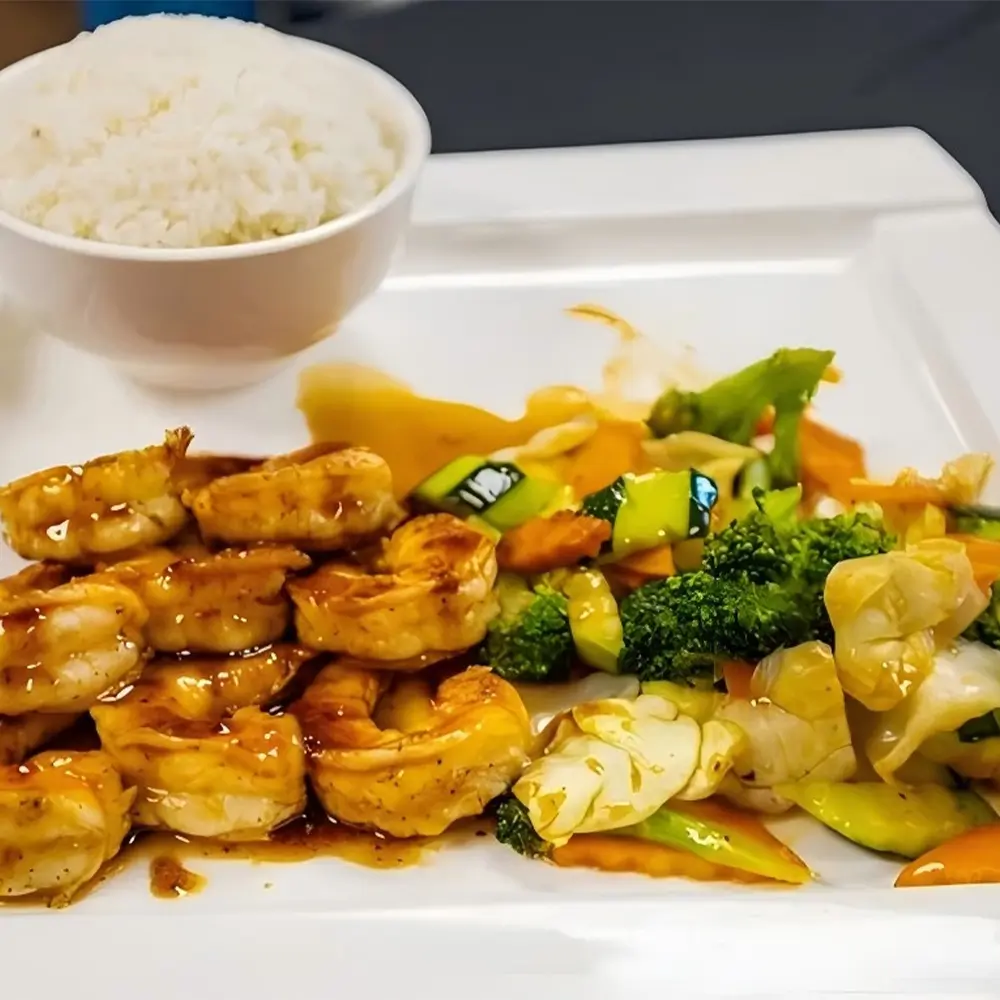 Shrimp stir-fry with vegetables from Wasabi AYCE, a Japanese restaurant in Superior