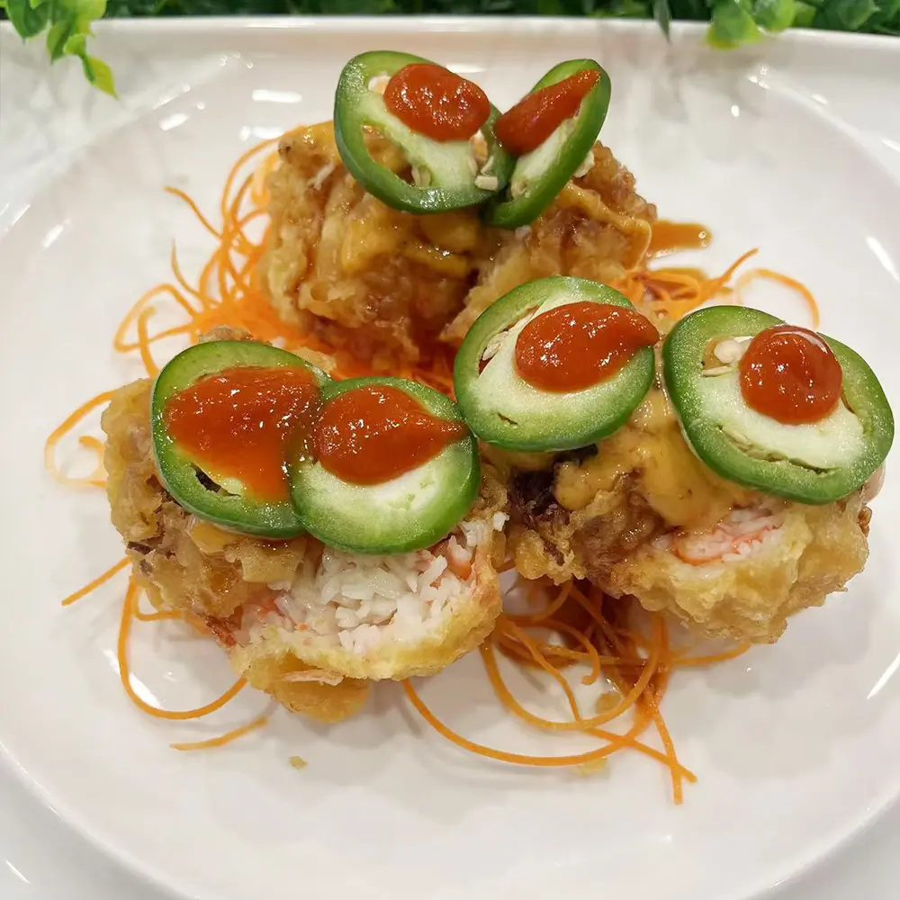 Fried rice balls with salsa and jalapeños from Wasabi AYCE, a Japanese restaurant in Superior